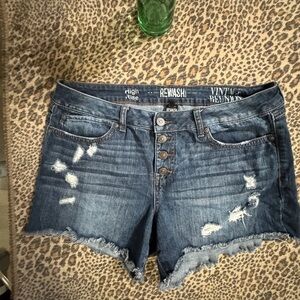 Rewash Women's Distressed Jean Shorts - Dark Blue